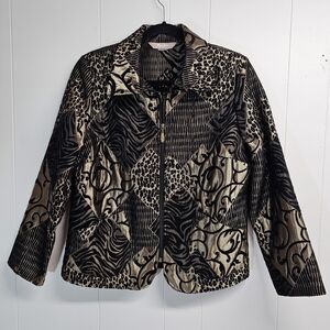 TanJay Velvet Animal-Print Zip Jacket - Black & Gold